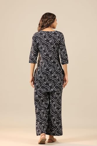 ANNI DESIGNER Womens Rayon Blend Straight Bandhej Printed Kurta & Pant (Nesta Blue_L_Blue_Large)