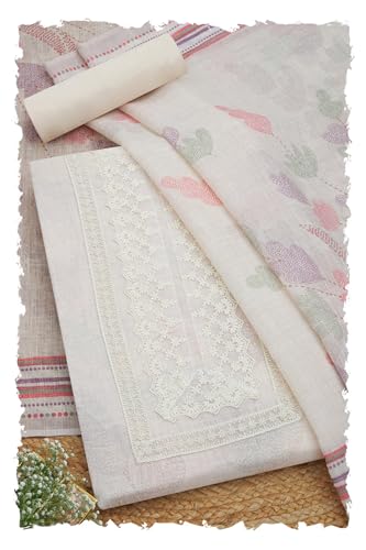 Soch Women Linen Floral Print Unstitch Dress Material with Pearl
