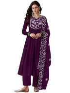 Toochki Women'S Muslin Anarkali Embroidered Kurta With Palazzo & Dupatta Purple