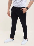 Turtle Men Cotton Stretch Black Check Narrow Fit Casual Trouser