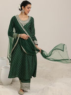 Libas Womens Chanderi Silk Kurta Set (49281_Green