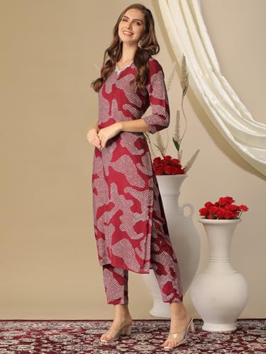 ANNI DESIGNER Womens Cotton Blend Straight Printed Kurta with Pant (Neam Maroon-NW_XL_Maroon_X-Large)