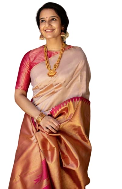 Flosive Ayn WomenS Present Banarasi Soft Lichi Silk Saree Krishna Jacquard Rich Pallu Design Work Zari Woven Kanjivaram Silk St