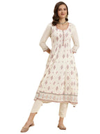 Rangita Off White Rayon Calf Length Printed Flared Kurti For Women | Kurta For Women_Xl