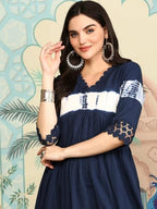 Ishin Women Indigo Cotton 60X60 Kurta
