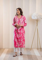 ANNI DESIGNER Womens Cotton Blend Chikankari Embroidered Straight Kurta (Zainab Pink-NW_S_Pink_Small)
