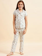 Sweet Dreams Girls Printed Front Open Pyjama Set