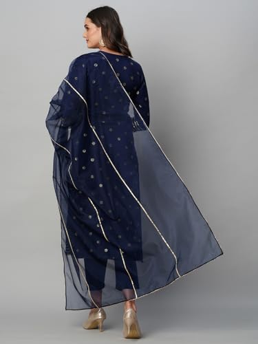 ANNI DESIGNER Womens Cotton Blend Straight Printed Kurta with Pant & Dupatta (Thakor Blue_XXL_Blue_XX-Large)