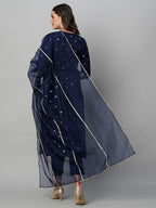 ANNI DESIGNER Womens Cotton Blend Straight Printed Kurta with Pant & Dupatta (Thakor Blue_XXL_Blue_XX-Large)