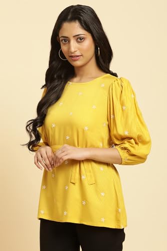 W for Woman Womens Solid Regular Fit Top (23AUW30644-820715_Yellow
