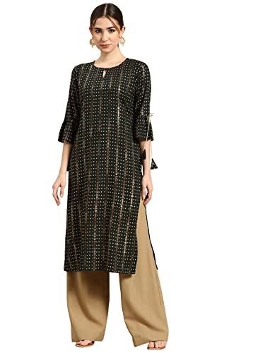 Libas Women'S Viscose Rayon Striped Straight Kurta (G2500_Green_Xs)
