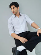 The Souled Store Slim-Fit Shirt: Ice Blue Stripes Lilac Stripes Men and Boys Long Sleeves Collared Neck Buttonfront Striped Regu