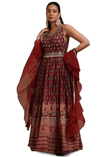 Soch Women Chinon Floral Print Gown with Mirror and