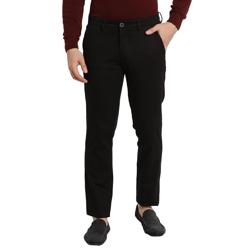 Turtle Men Cotton Stretch Black Self Design Ultra Slim Fit Casual Trouser