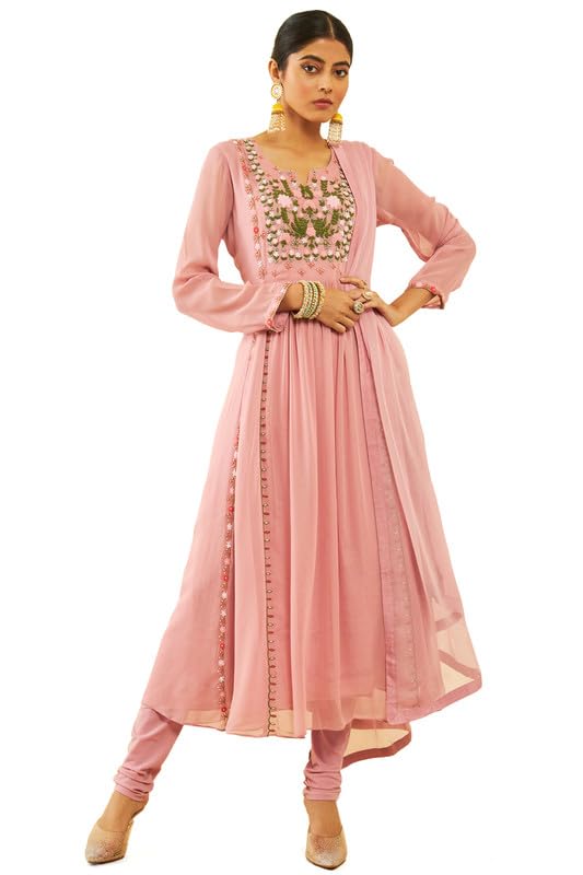Soch Women Georgette Floral Embroidered Chudidar Suit Set with Beadwork