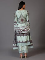 Libas Womens Printed Silk Blend Pakistani Kurta With Trousers And Dupatta