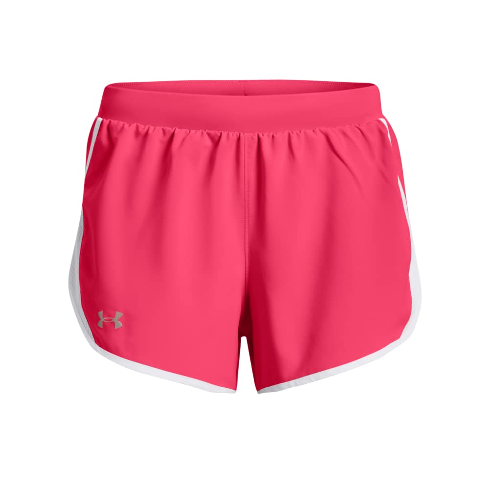 Under Armour Women's Fly by 2.0 Running Shorts, (683) Pink Shock/White/Reflective, Large