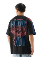 The Souled Store Official Fcb: Camp Nou Black Graphic Printed Oversized Cotton T-Shirt For Men & Boys- Short Sleeve Round Neck