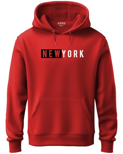 ADRO Men's Cotton Neck Hooded Sweatshirt (H21-M-NKY-RD_Red_2XL)