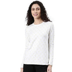 Enamor Womens Geometric Slim Fit T-Shirt (E257_Bright White-Dandelion AOP