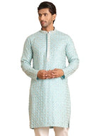 Jompers Mens Embroidered Sequined Viscose Straight Kurta