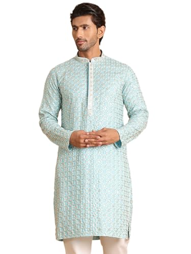 Jompers Mens Embroidered Sequined Viscose Straight Kurta