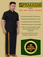 PRAKASAM COTTON Mens Flexi Readymade Black Jari Border Dhoti + Half sleeve Black Shirt for mens