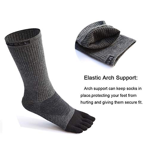 Toe Socks Cotton Running Athletic Socks Midweight Crew Five Finger Socks 3 Pairs,Size 7-11
