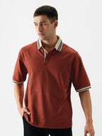 The Souled Store Antique Red Men And Boys Oversize Fit Half Sleeve Solid Cotton Red Color Polos