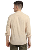 Turtle Men Cotton Linen Khaki Printed Slim Fit Full Sleeve Casual Shirt