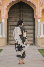 ANNI DESIGNER Womens Cotton Blend Straight Printed Kurta with Pant & Dupatta (5jee Black_M_Blue_Medium)