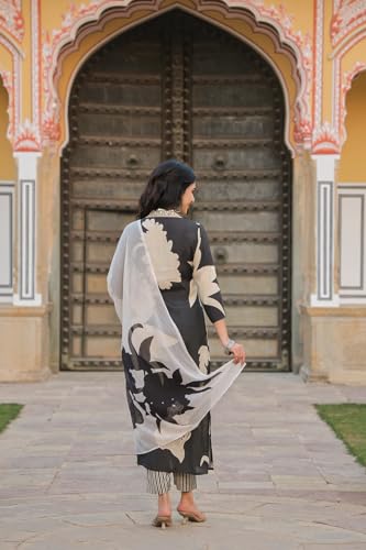 ANNI DESIGNER Womens Cotton Blend Straight Printed Kurta with Pant & Dupatta (5jee Black_M_Blue_Medium)