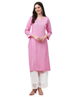 Gufrina WomenS Viscose Rayon Lucknowi Embroidery Work 3/4 Sleeve V- Nack Straight Kurta With Chikankari Embroidery Palazzo Set 