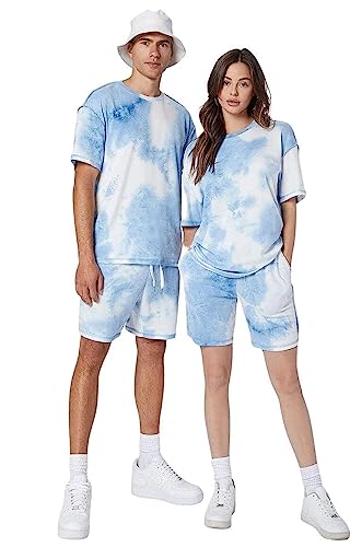 Greciilooks Spandex Mens Casual Style Lycra Regular Fit Co-Ord Set (Blue, X-Large)