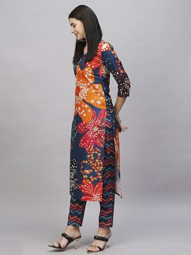 ANNI DESIGNER Womens Cotton Blend Straight Printed Kurta with Pant (Wahida Blue_S_Blue_Small)