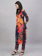ANNI DESIGNER Womens Cotton Blend Straight Printed Kurta with Pant (Wahida Blue_S_Blue_Small)