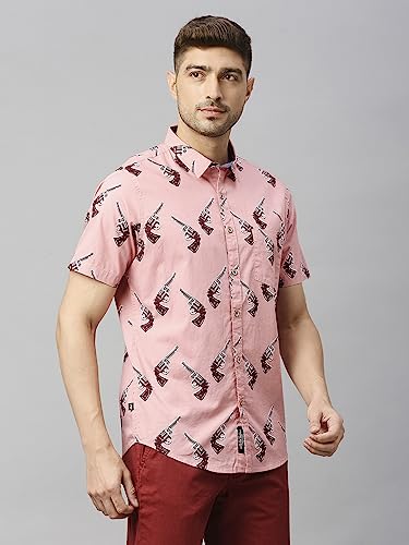 Thomas Scott Mens Printed Slim Fit 100% Cotton Casual Shirt with Spread Collar and Half Sleeve