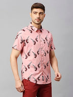 Thomas Scott Mens Printed Slim Fit 100% Cotton Casual Shirt with Spread Collar and Half Sleeve