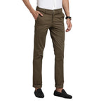 Turtle Men Cotton Stretch Olive Solid Ultra Slim Fit Casual Trouserss