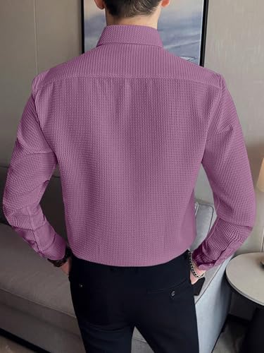 Greciilooks MenS Formal Button Down Shirt  Slim Fit Office Wear ShirtS For Men | Textured Long Sleeve Cotton Blend | Business