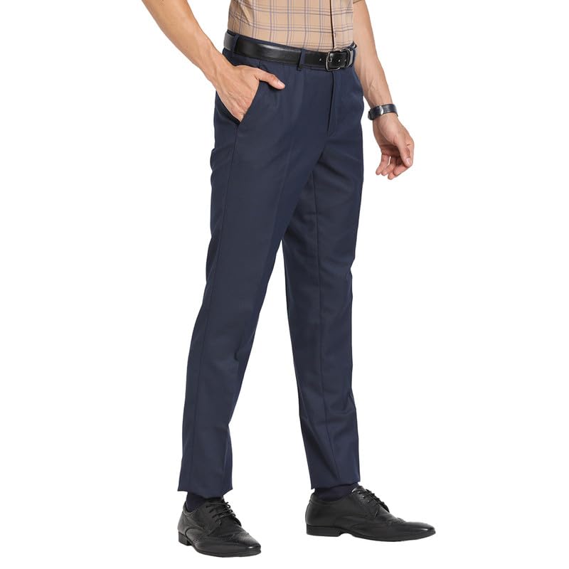 Turtle Men Pv Navy Solids Slim Fit Formal Trouser
