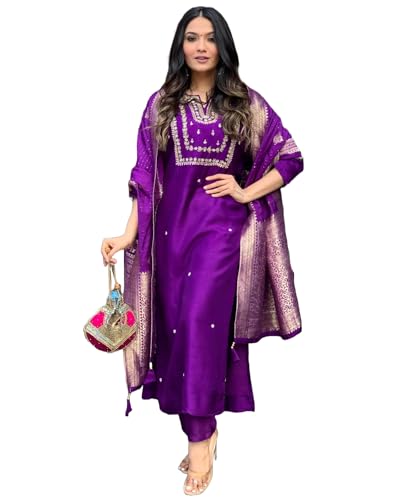 ANNI DESIGNER Womens Cotton Blend Straight Embroidered Kurta with Pant & Dupatta (MANUSHI BEGANI_5XL_Begani_XXXXX-Large)