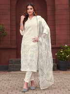 Womanista Womens Pure Cotton Solid Straight Embroidered Kurta Set (Kurtaset_1389_White
