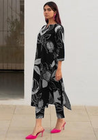 ANNI DESIGNER Womens Cotton Blend Straight Printed Kurta with Pant (ANAAR-Black_S_Black_Small)