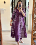 ANNI DESIGNER Womens Rayon Viscose Printed Anarkali Kurta with Pant & Dupatta (JARRY Wine_S_Wine_Small)