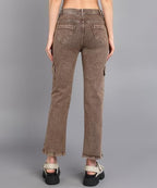 Nifty Womens Denim Stretchable Coffee Cargo Jeans