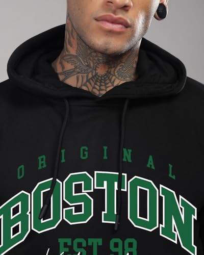 ADRO Men's Cotton Neck Hooded Regular Sweatshirt (H24-BOST-BL_Black, Large