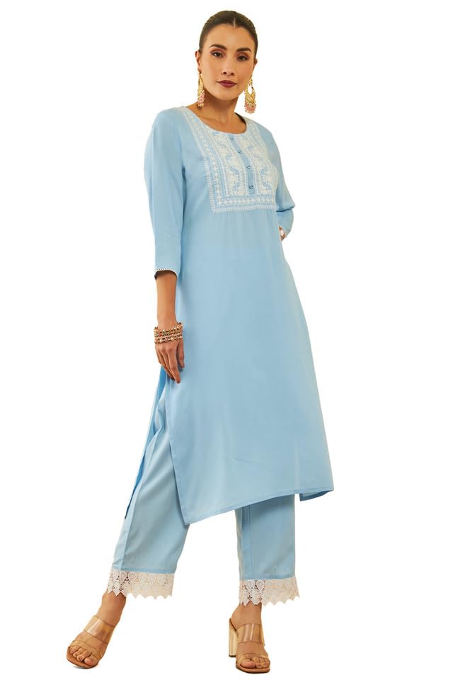Soch Women Rayon Yoke Design Embroidered Kurta Set