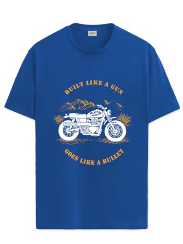 ADRO Mens Royal Bike Design Printed 100% Cotton T-Shirt - Regular Fit, Printed T-Shirts for Men (RN24-RYL-RB_Royal Blue_S)
