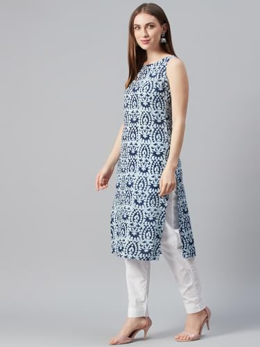 ANNI DESIGNER Womens Rayon Blend Straight Printed Kurta (CCD Blue_M_Blue_Medium)